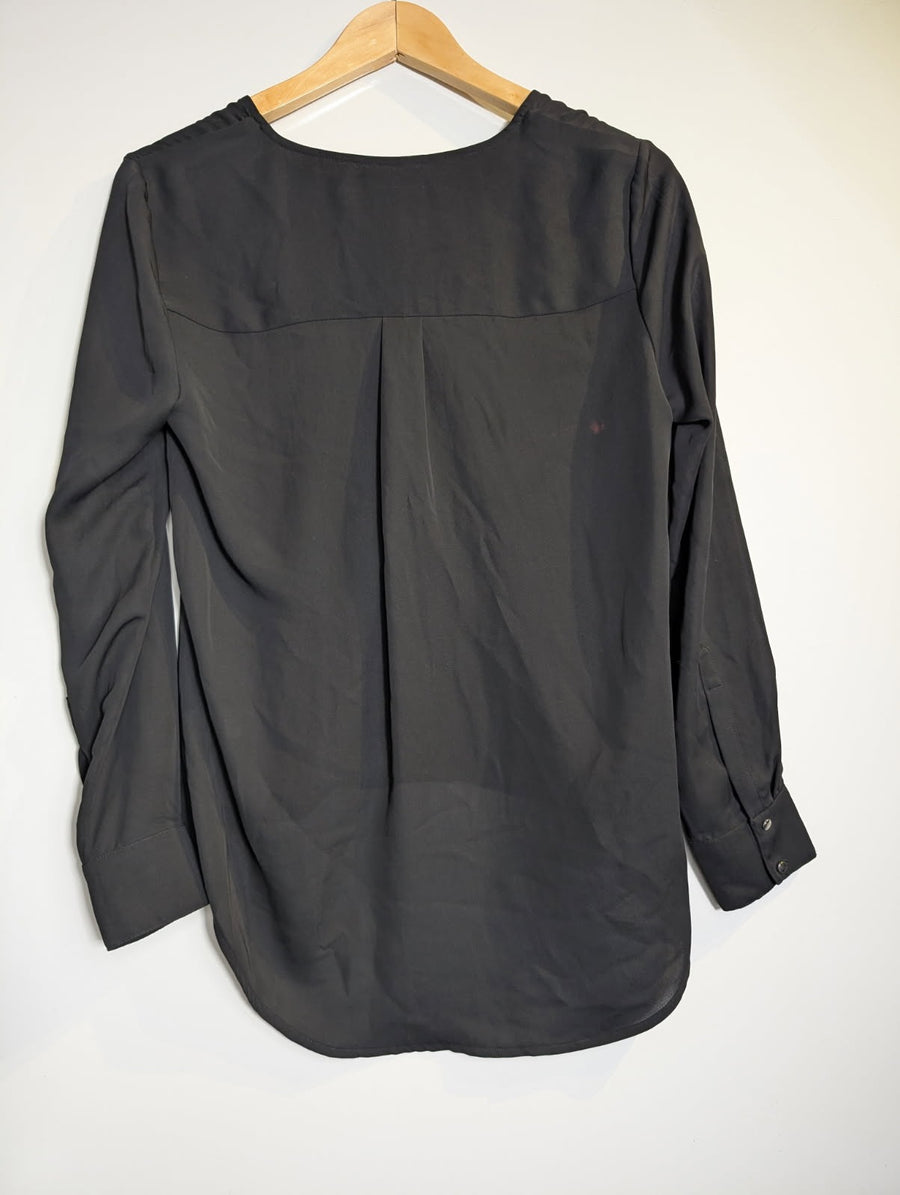 Witchery Long Sleeve Faux Wrap Blouse Black Size 8 - Image 4