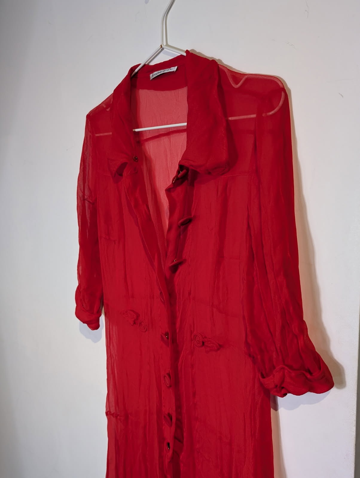 Scanlan & Theodore Red Silk Sheer Button-Down Dress - Image 4