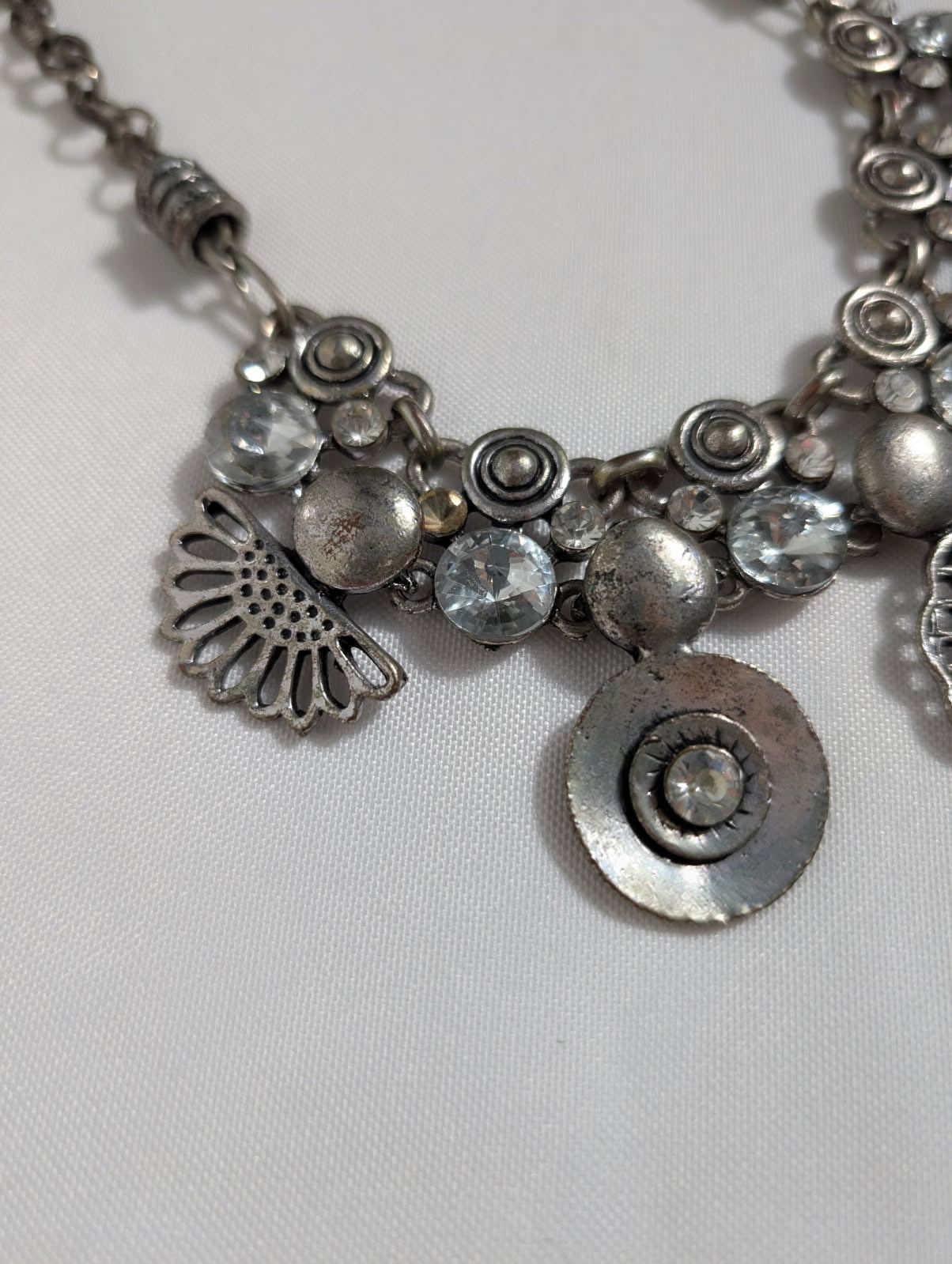 Unbranded Vintage-Style Silver Tone Coin and Filigree Charm Statement Necklace - Image 4