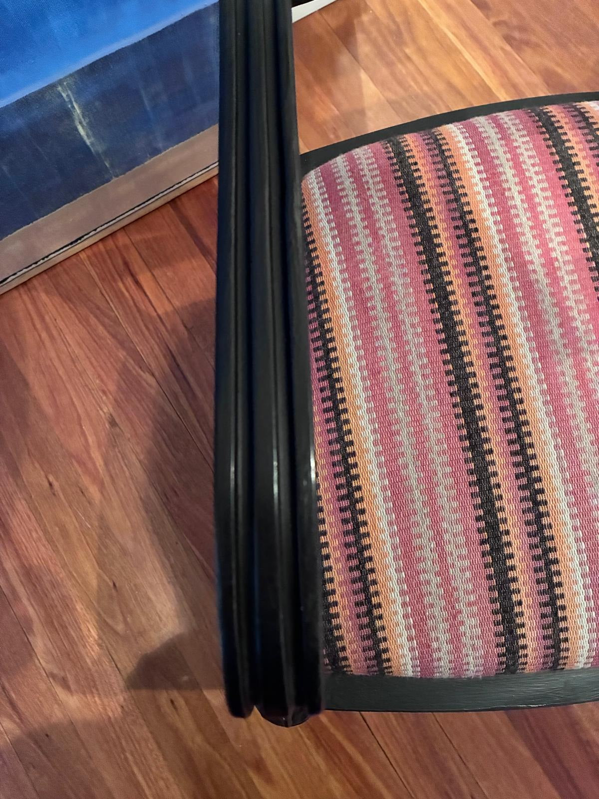 Regency Style Black Painted Armchair with Bespoke Striped Upholstery - Image 4