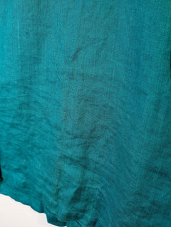 Grey Linen Short Sleeve Button-Up Shirt Teal Embroidered Pocket - Image 5