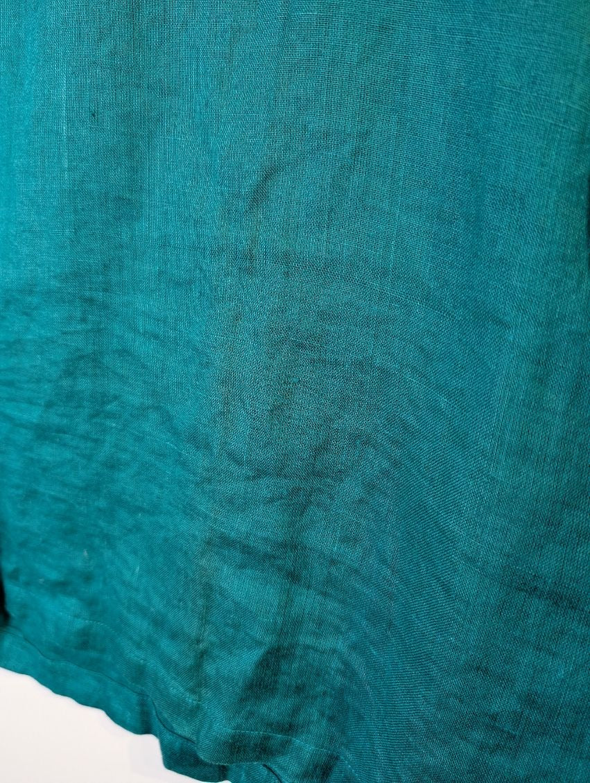 Grey Linen Short Sleeve Button-Up Shirt Teal Embroidered Pocket - Image 5