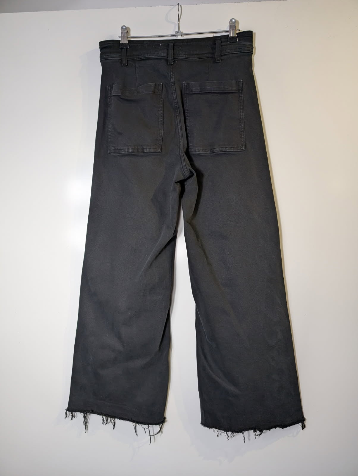 Zara Wide Leg Fray Hem Jeans Black Women's US 8 - Image 4