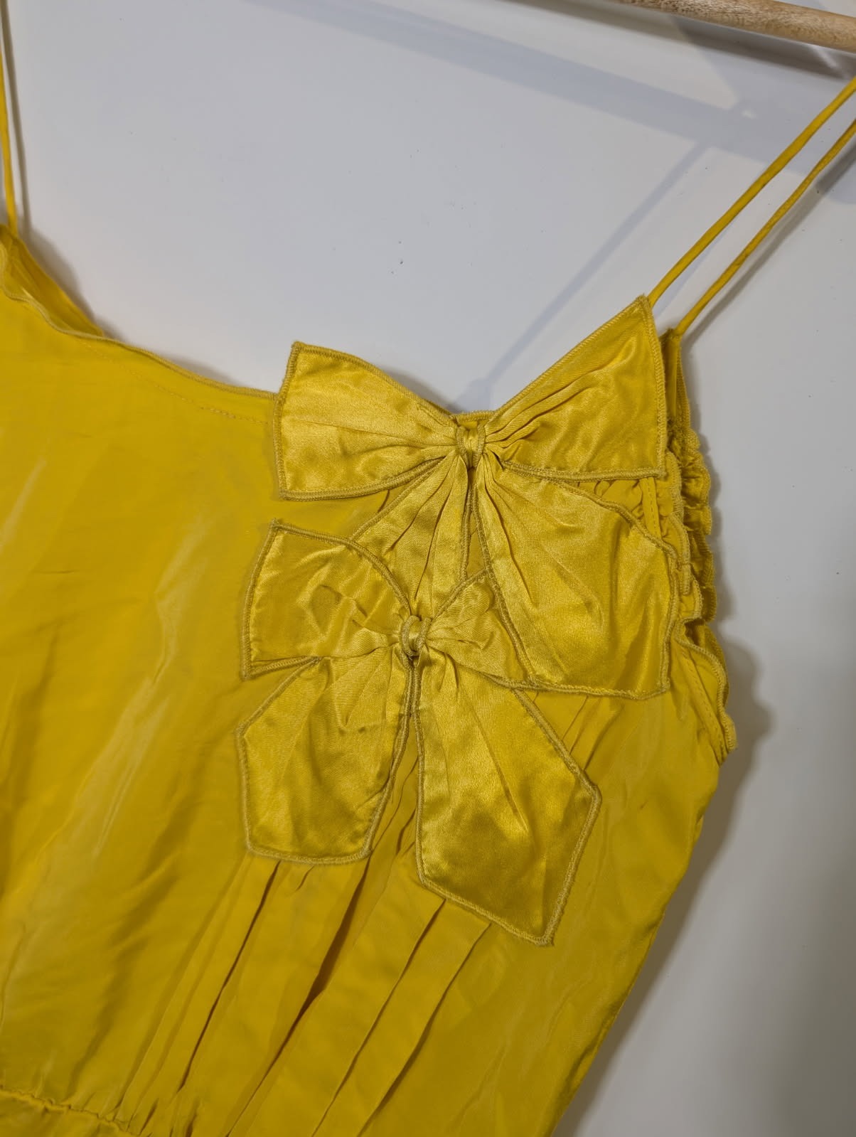 Scanlan & Theodore Vintage Yellow Silk Spaghetti Strap Bow Detail Dress - Image 5