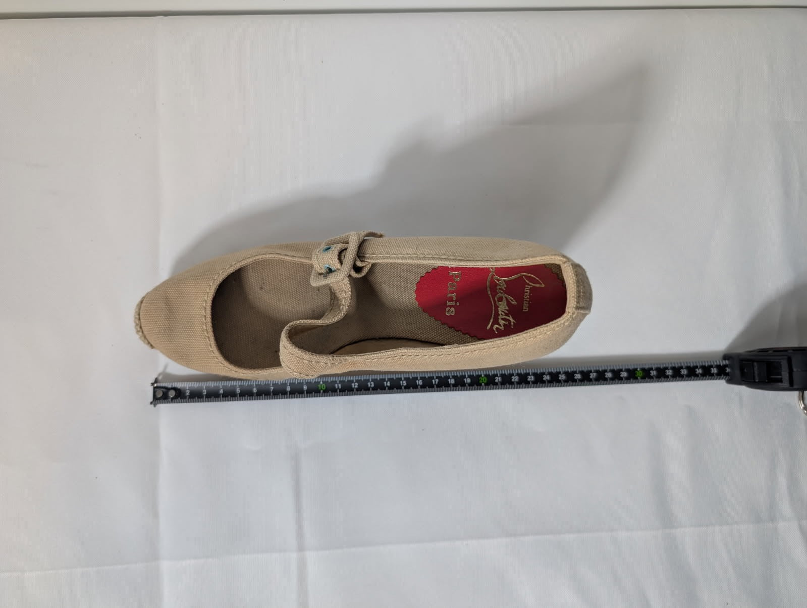 Christian Louboutin Beige Canvas Espadrille Wedge Mary Jane Shoes - Image 5