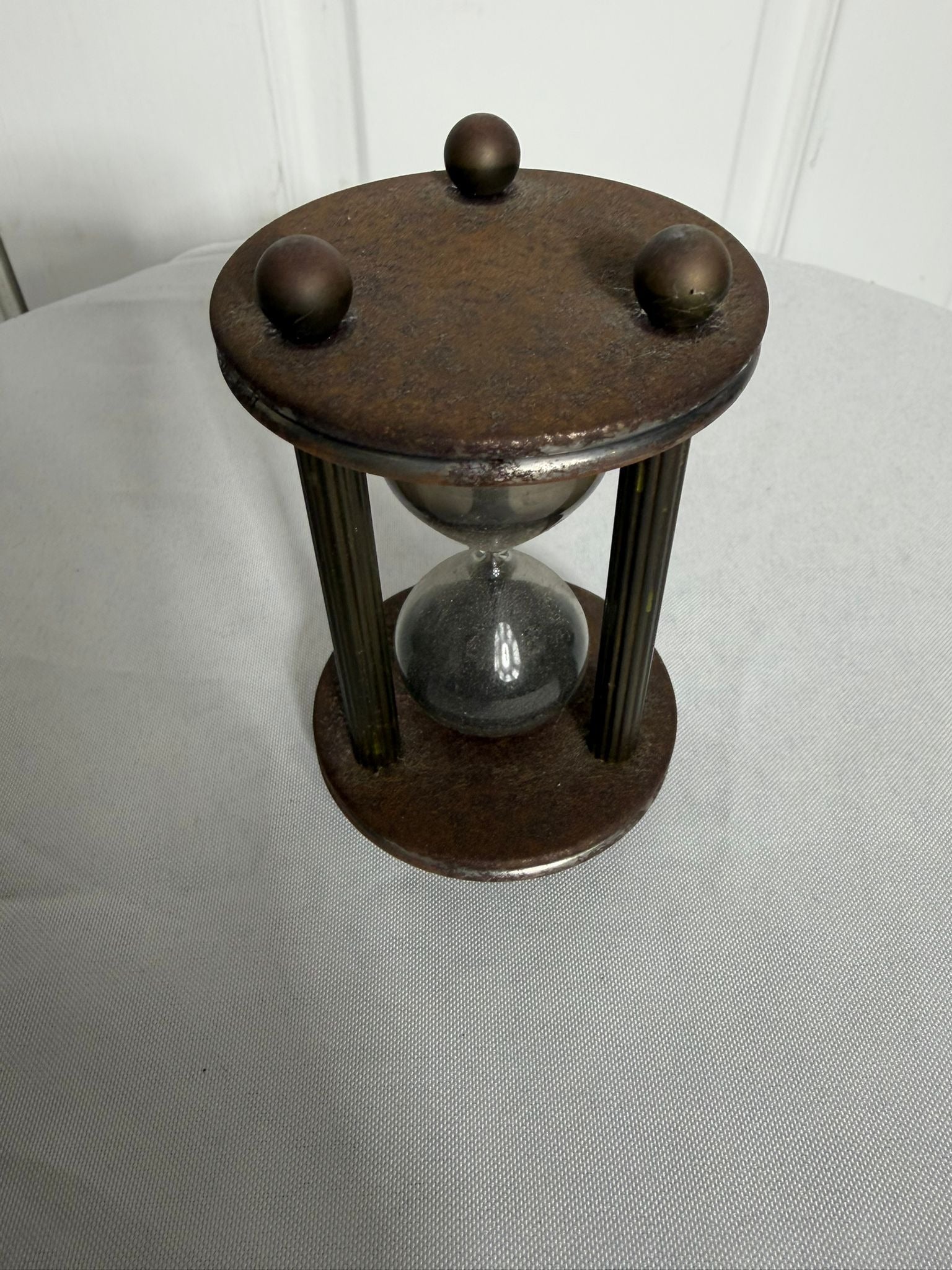 Vintage Industrial Style Brass and Wood Hourglass Sand Timer - Image 4