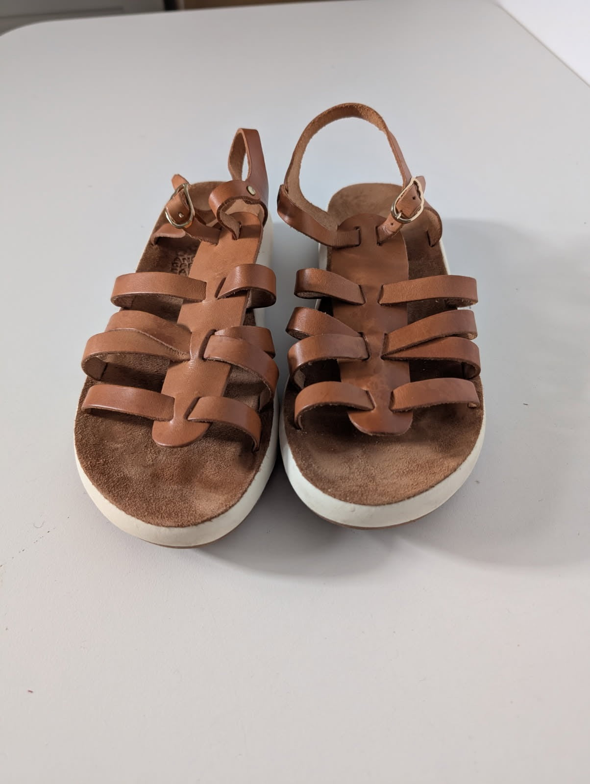 Ancient Greek Sandals - Tan Leather Gladiator Sandals EU 39 - Image 4