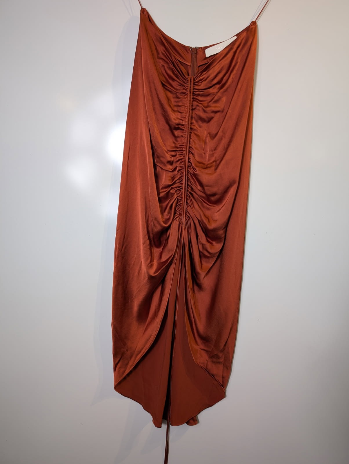 Dion Lee Satin Midi Skirt Rust Copper Ruched Detail AUS 6 - Image 1
