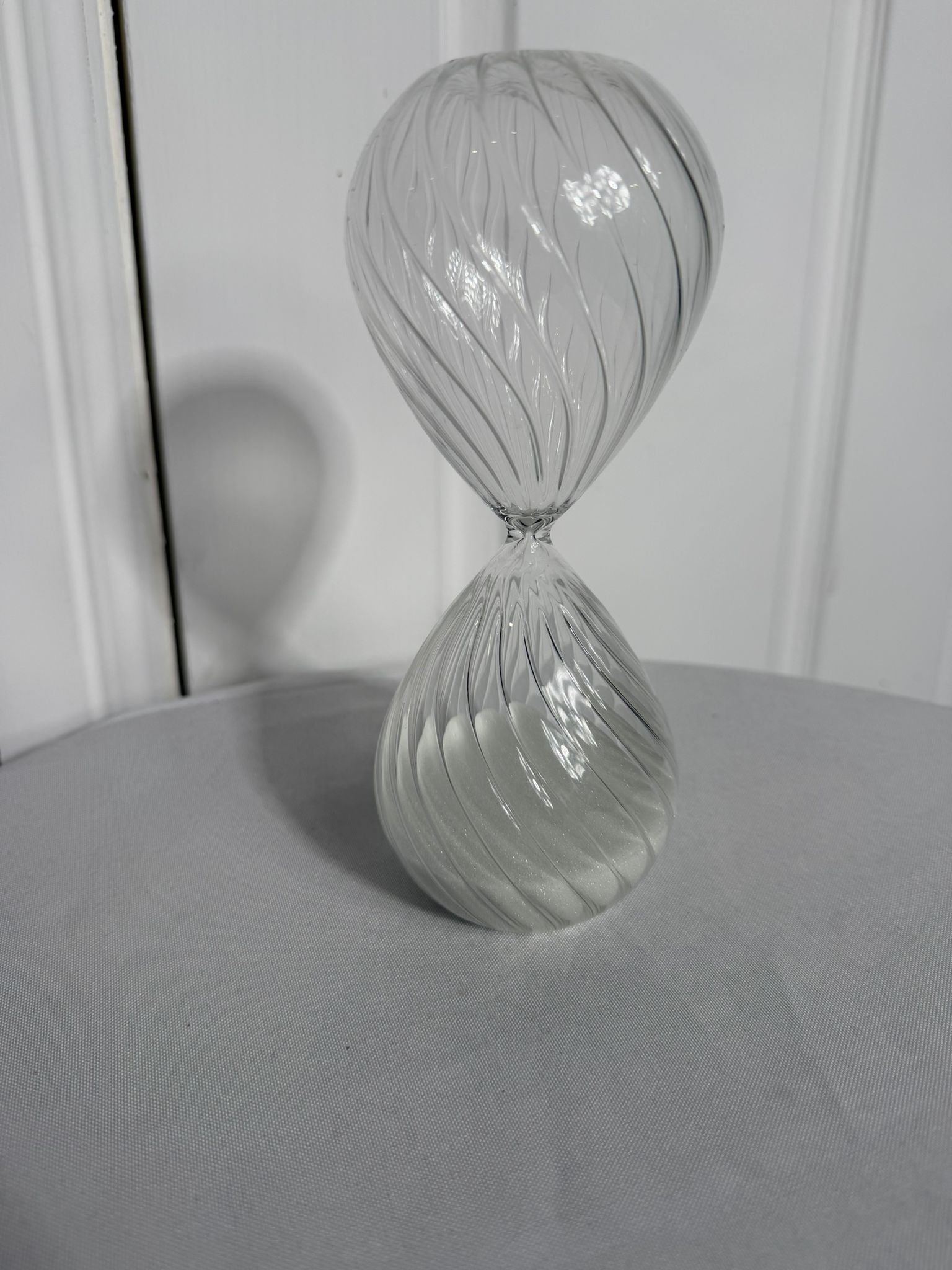 Hand Blown Glass Hourglass - Decorative Twisted Swirl with White Sand - Image 5