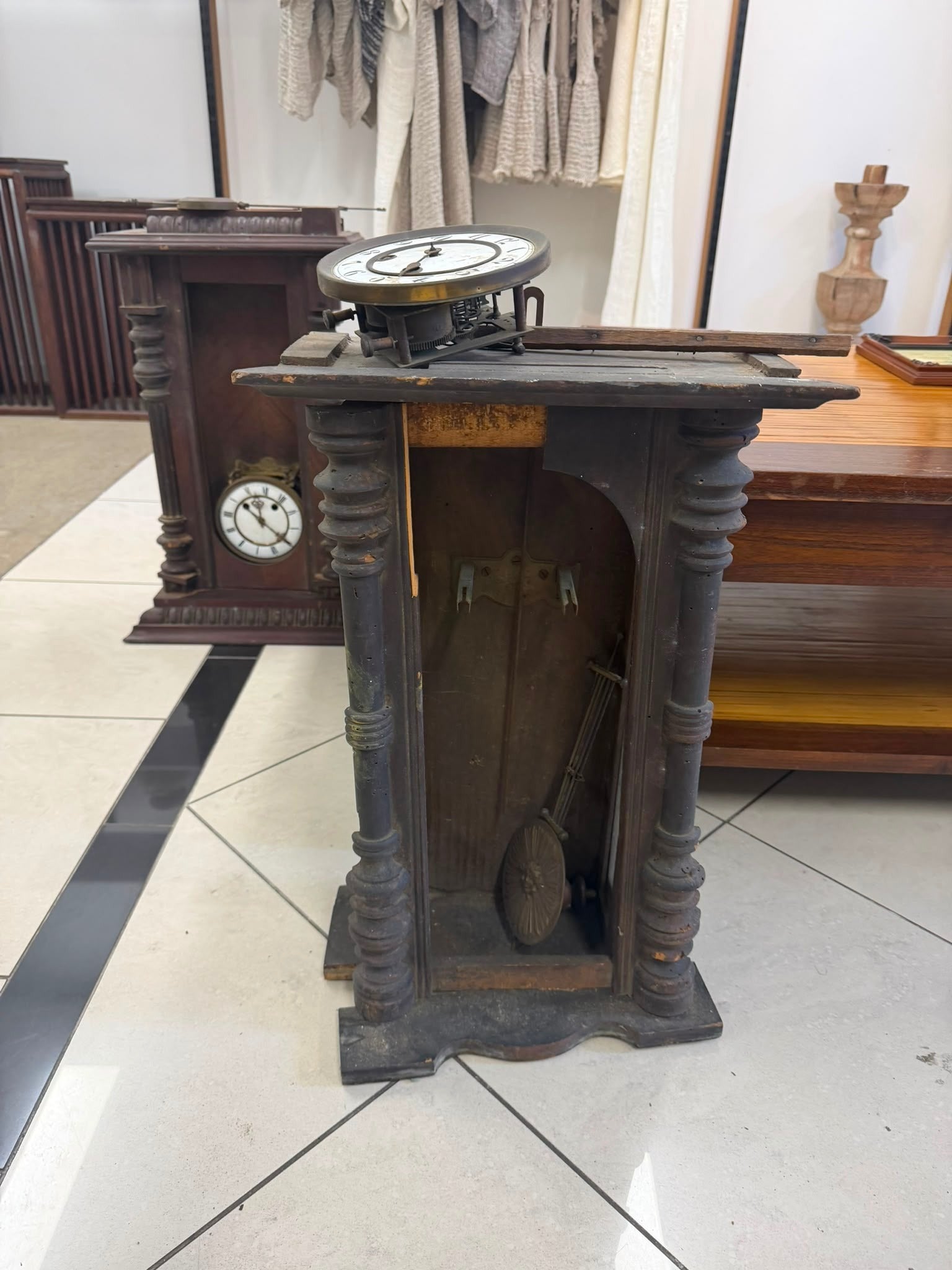 Antique Wooden Mantle Clock Case With Dial And Movement Parts - Image 4