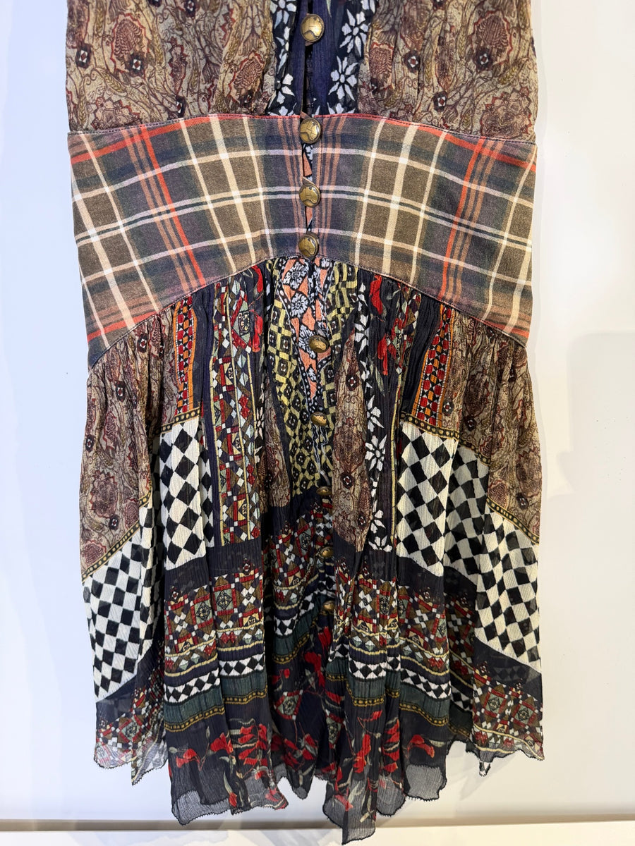 Camilla Silk Patchwork Mini Dress Vibrant Bohemian Print Size XS - Image 4