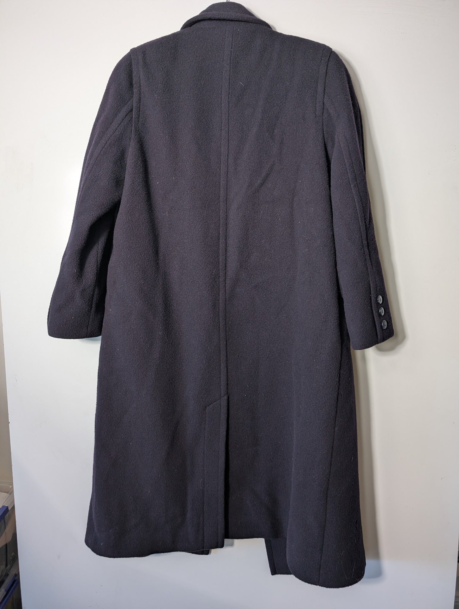 St Michael Vintage Double-Breasted Wool Overcoat Navy Size 12 - Image 4