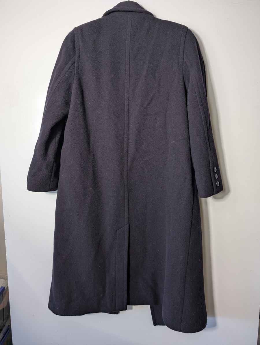 St Michael Vintage Double-Breasted Wool Overcoat Navy Size 12 - Image 4