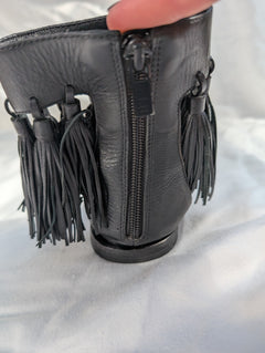 Loeffler Randall Leather Fringe Ankle Sandals Black - Image 4