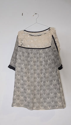 Disaya Silk Chiffon Dress - Cream & Grey Swan Print UK 12 - Image 2