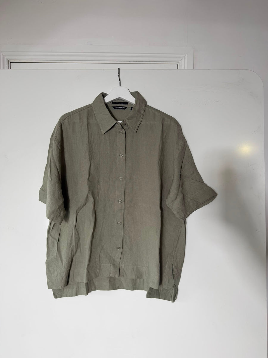 Country Road Women's Relaxed Organic Linen Shirt Sage Green Size 10 - Image 4