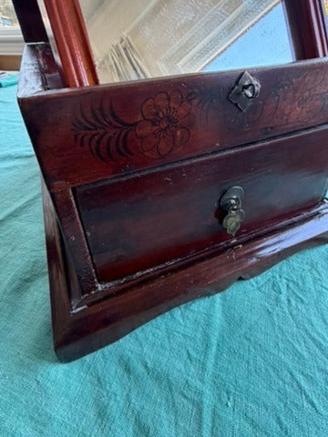 Vintage Asian Style Wooden Tabletop Vanity Mirror With Drawer - Image 5
