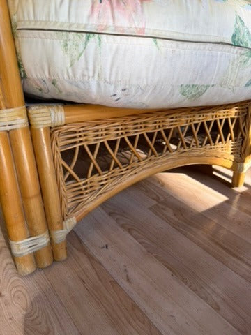 Vintage Rattan Wicker Loveseat Floral Cushions - Image 4