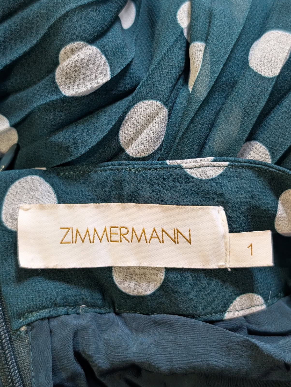 Zimmermann Pleated Midi Skirt Dark Green Polka Dot Size 1 - Image 4