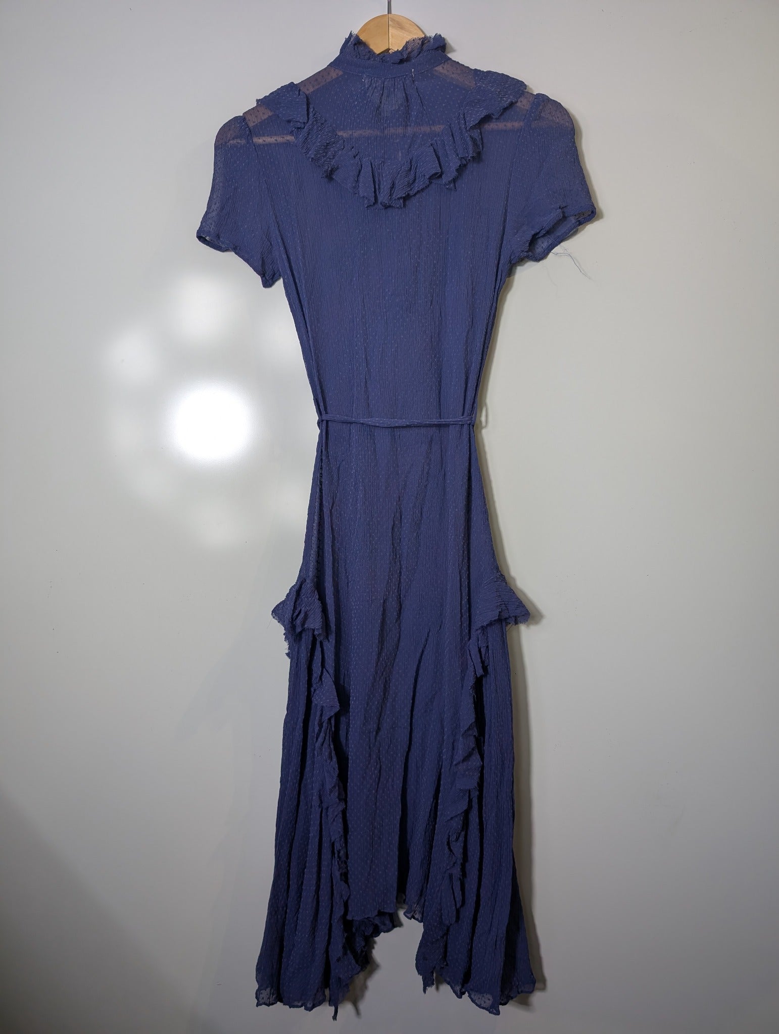 Lee Mathews Swiss Dot Ruffle Midi Dress Blue Size 1 - Image 4