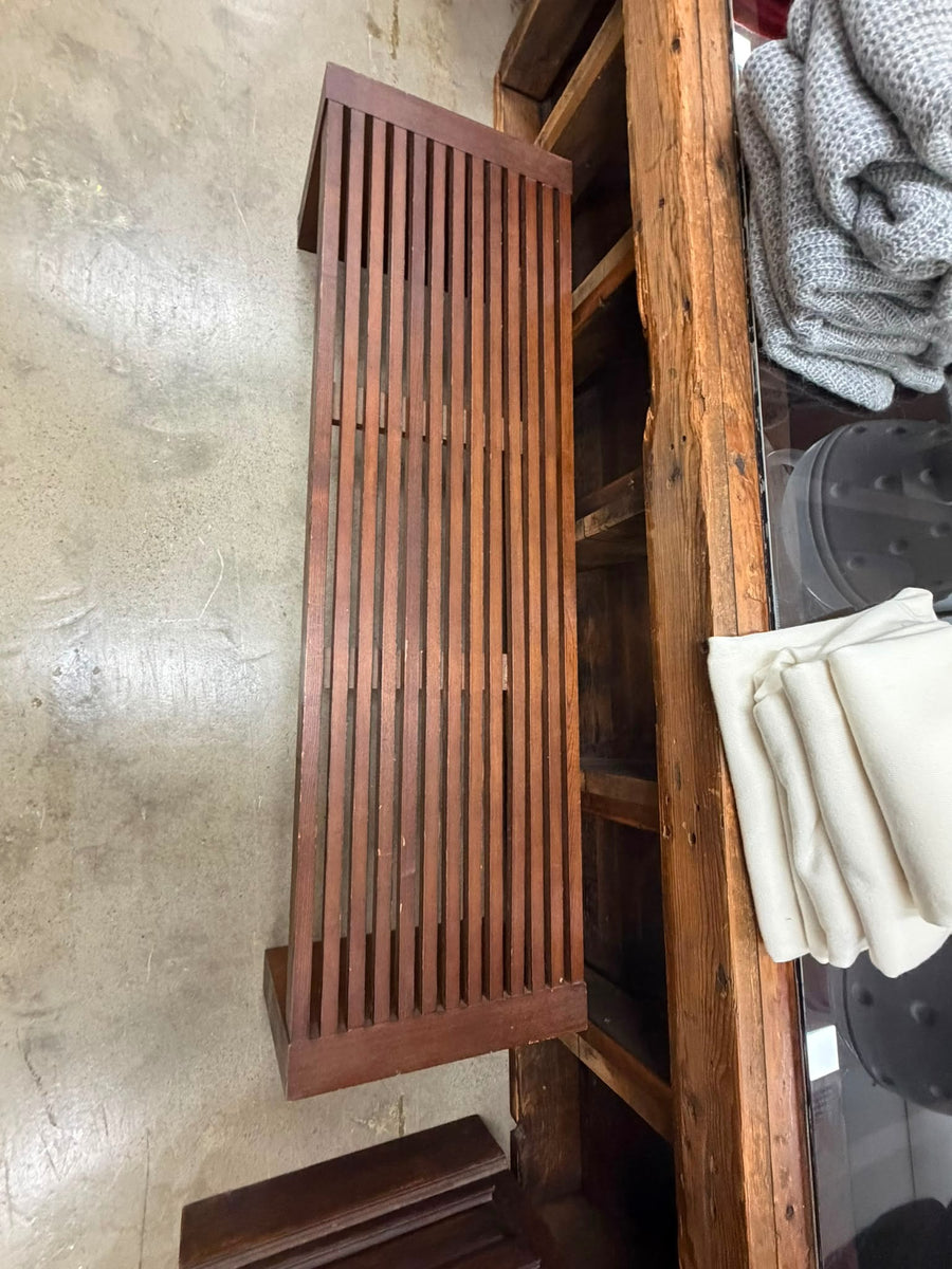 Pair of George Nelson Style Slatted Platform Bench Brown 130cm - Image 4