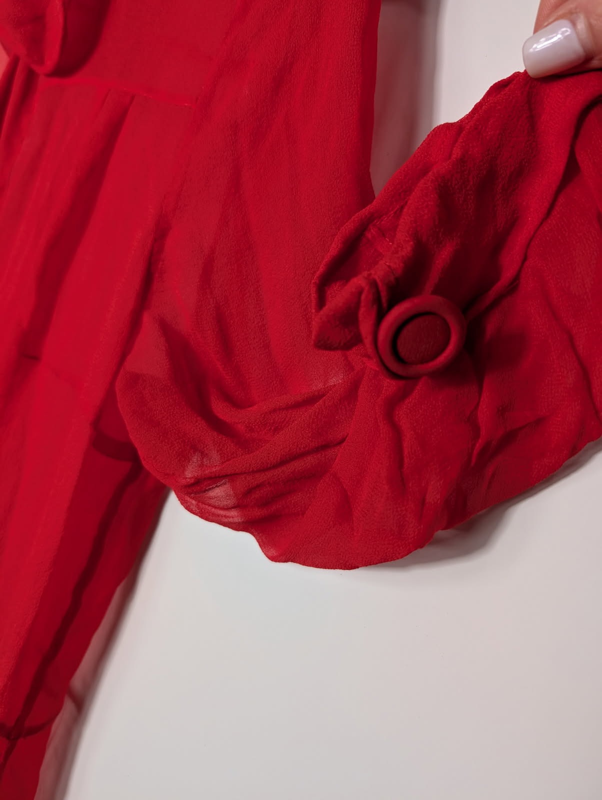 Scanlan & Theodore Red Sheer Silk Chiffon Dress - Size 8 - Image 4