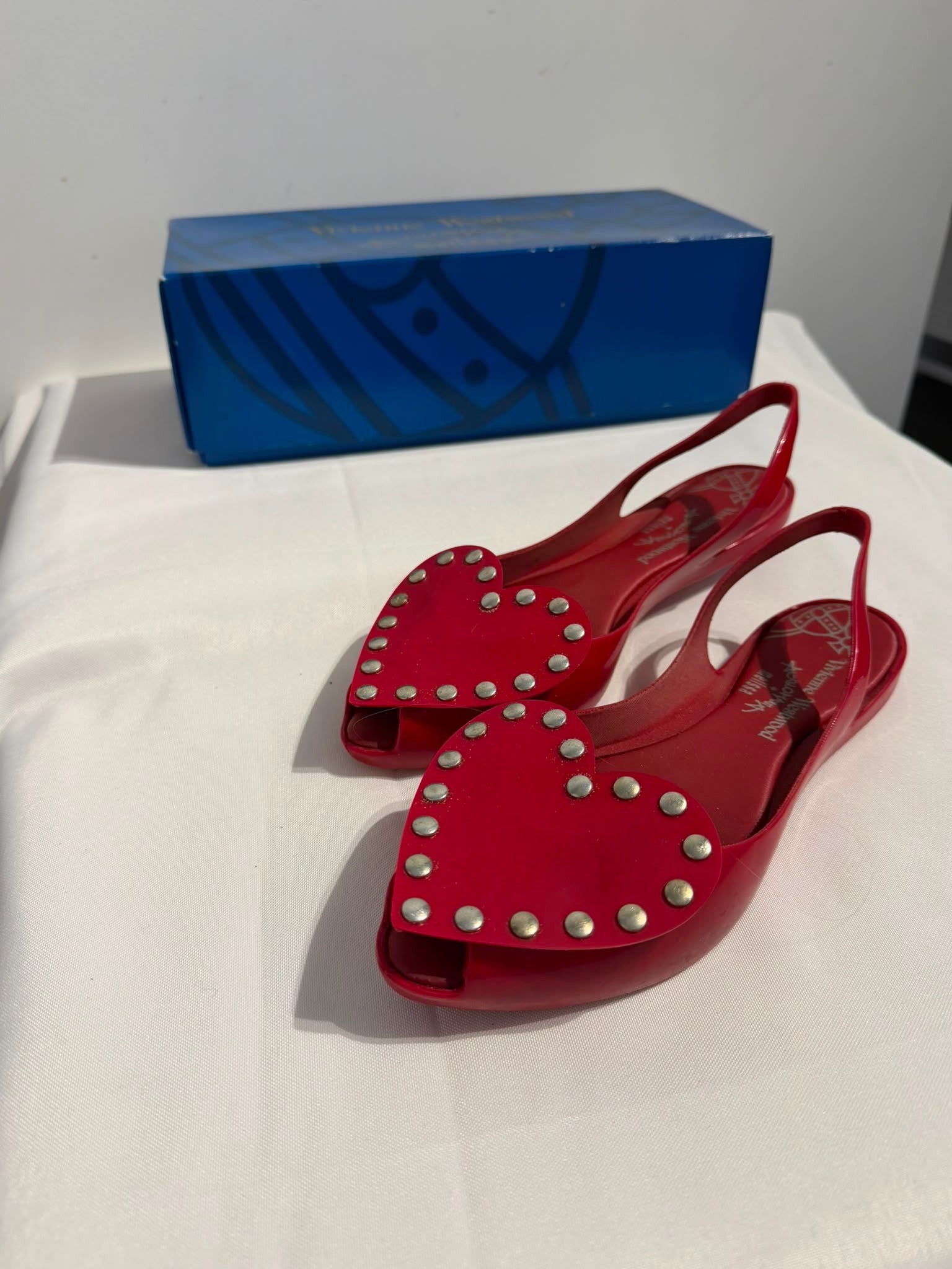 Vivienne Westwood Anglomania + Melissa Studded Heart Slingback Flats Red EU 37 - Image 2