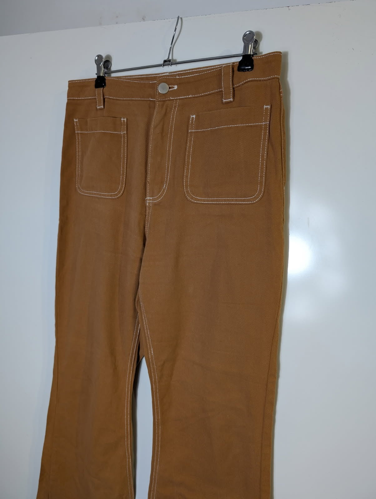 Amelius Brown Canvas Flare Pants - Contrast Stitching Women's Size 10 - Image 4