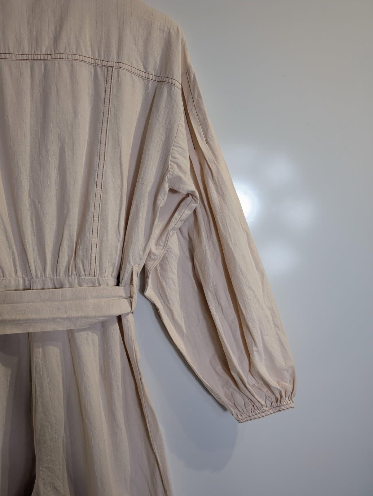 The Fated Long Sleeve Midi Dress Beige With Waist Tie - Image 4