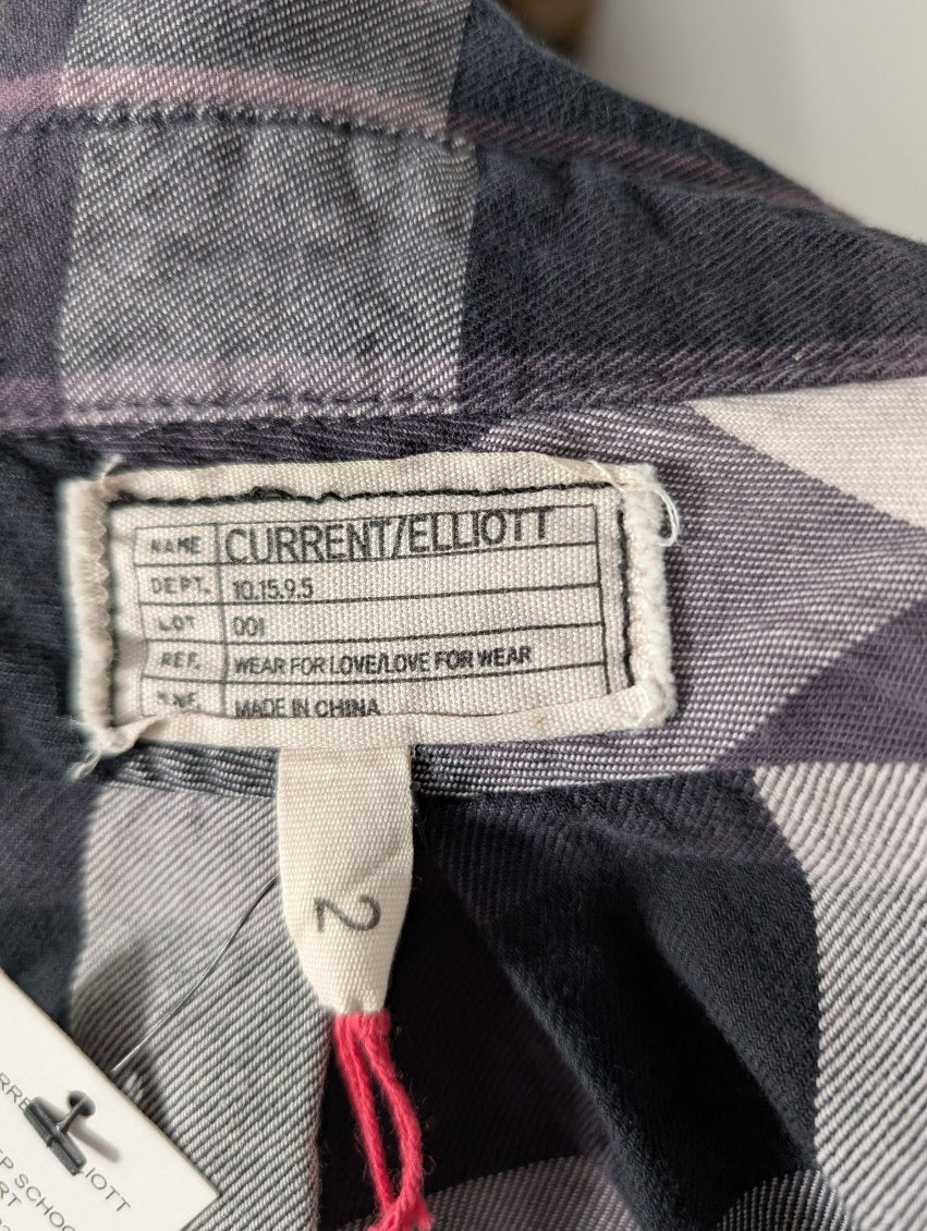 Current/Elliott The Prep School Shirt - Graystone Plaid Women's Size 2 - Image 4