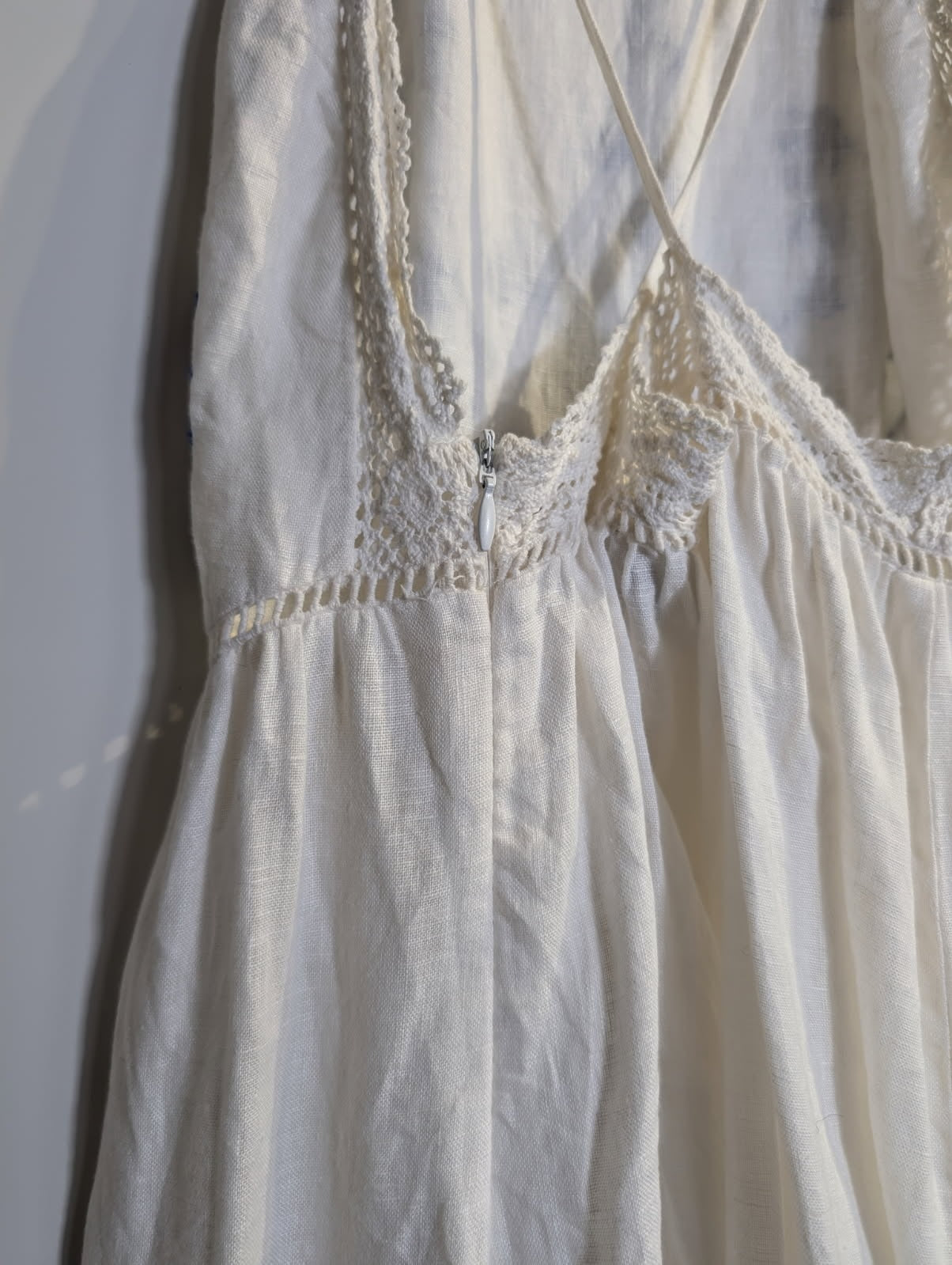Zara Woman Embroidered Linen Blend Sundress White & Blue Floral Size S - Image 5