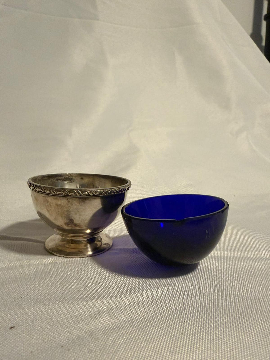 MAPPIN&WEBB Silver-Plated Salt Cellar With Cobalt Blue Glass Liner - Image 4