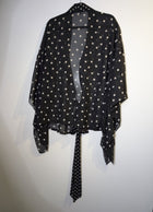 Syomirizwa Gupta Polka Dot Sheer Tie-Front Kimono Top Black/White Size L - Image 5
