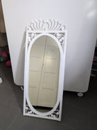 Vintage Wicker Rattan Oval Wall Mirror White Scrollwork Detail - Image 4