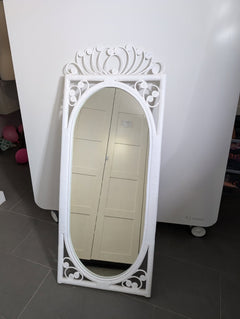 Vintage Wicker Rattan Oval Wall Mirror White Scrollwork Detail - Image 4
