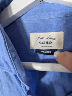 Gazman Men's Long Sleeve Button Down Shirt Blue Linen Medium - Image 4
