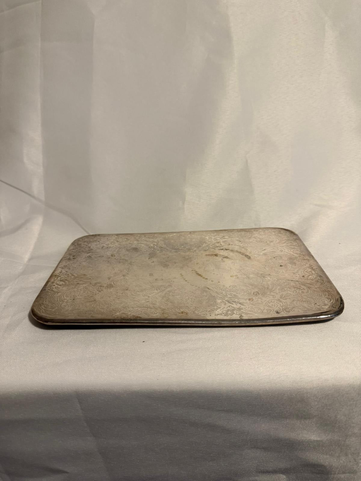 Vintage Silver Plated Rectangular Serving Tray Floral Engraved - Image 4
