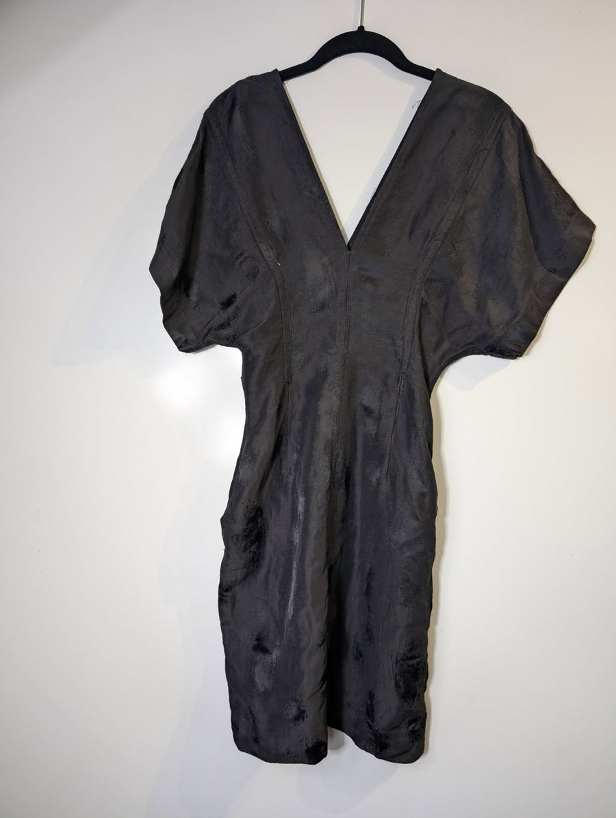 Bassike V-Neck Dress Black Linen Blend Size 0 - Image 1
