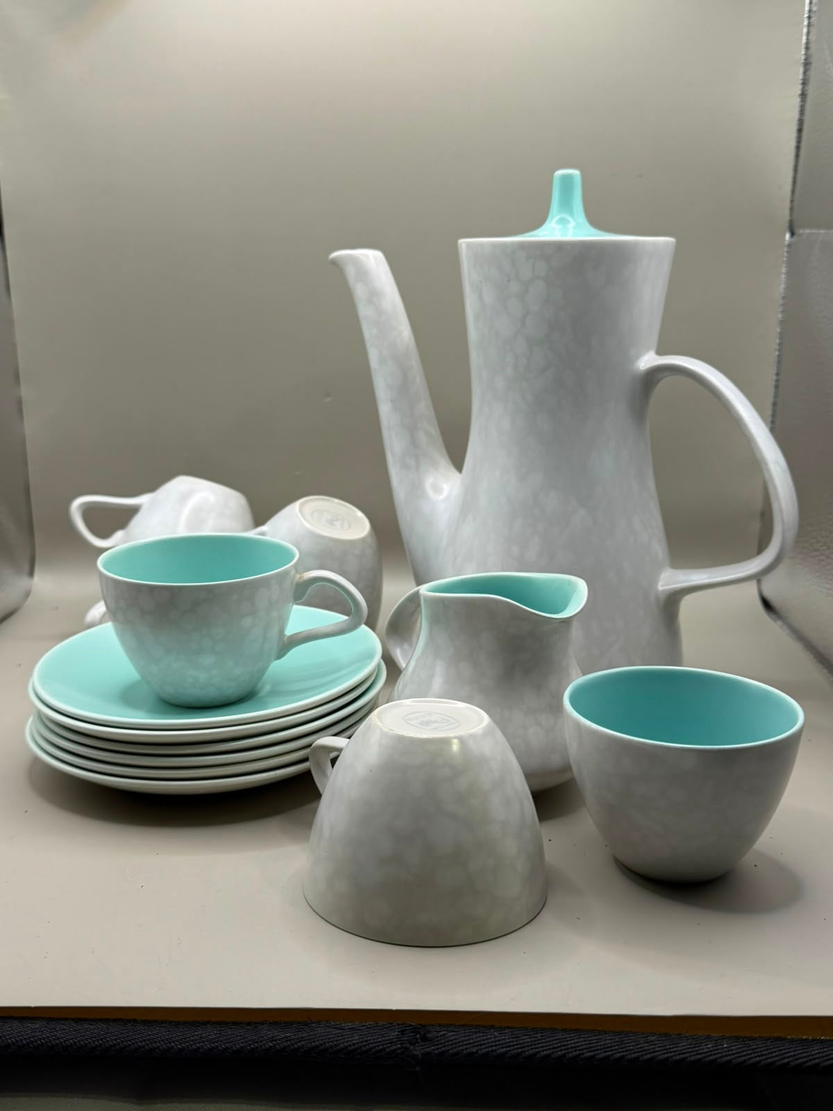 Poole Pottery Tea Set Mid-Century Modern Turquoise & Grey - Image 1
