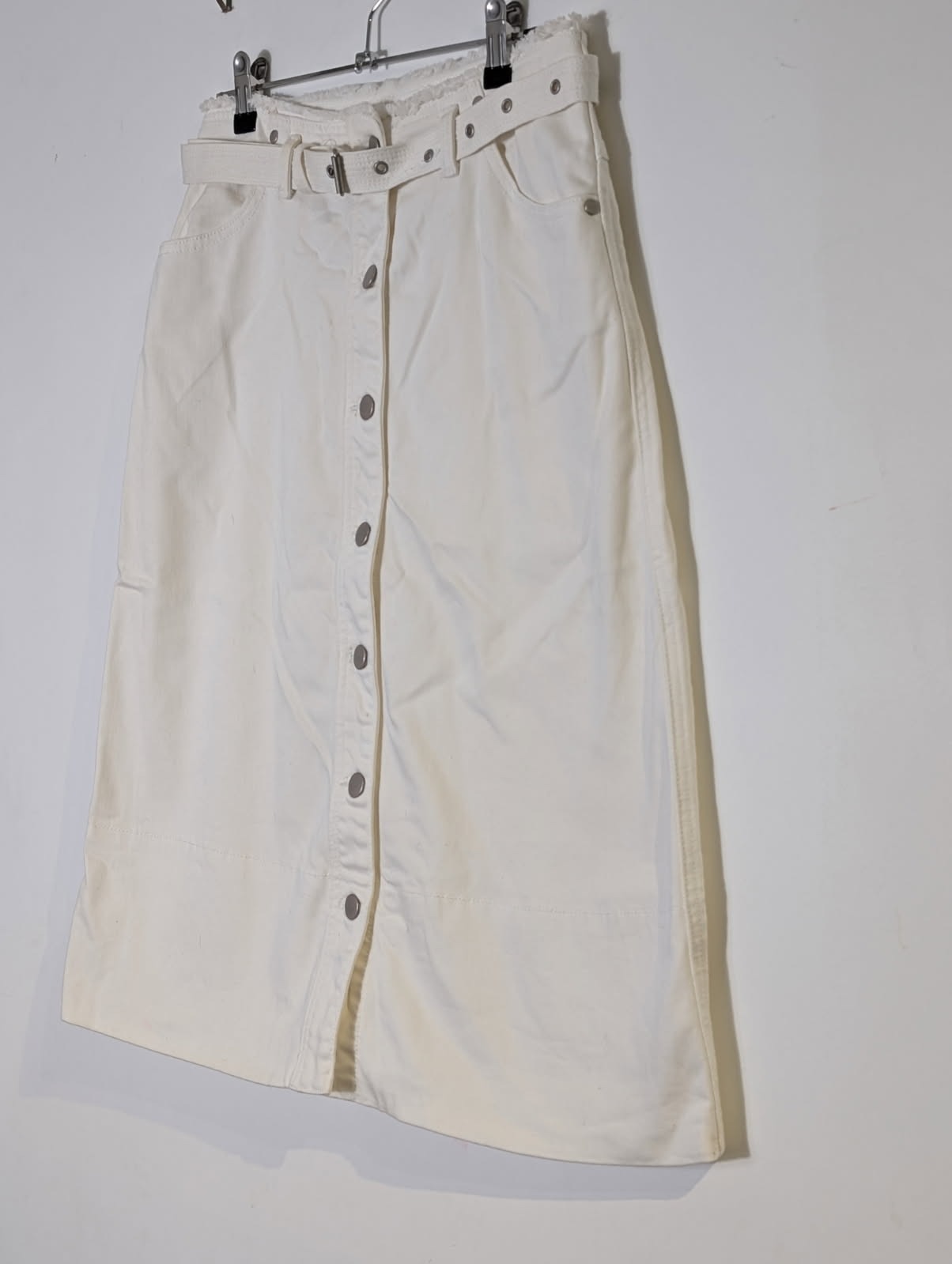 Seed Heritage White Denim Button-Front Midi Skirt - Size 8 - Image 2