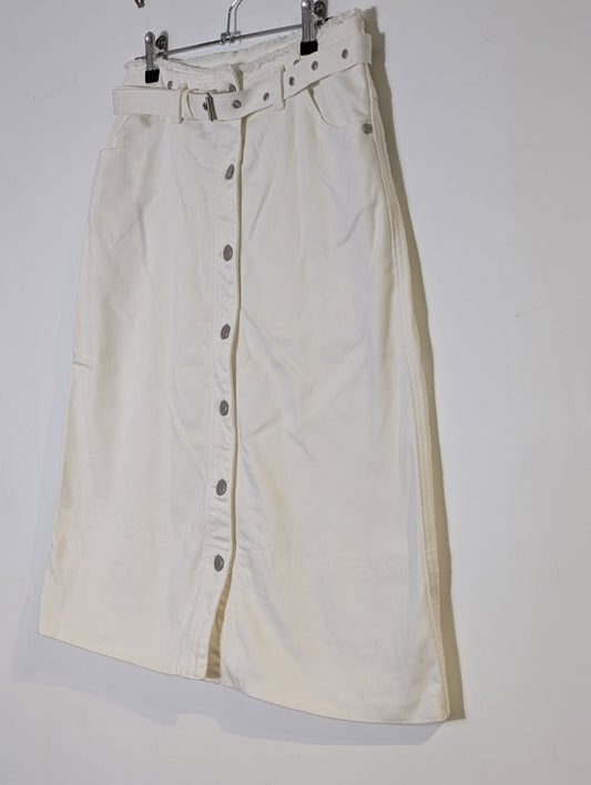 Seed Heritage White Denim Button-Front Midi Skirt - Size 8 - Image 2