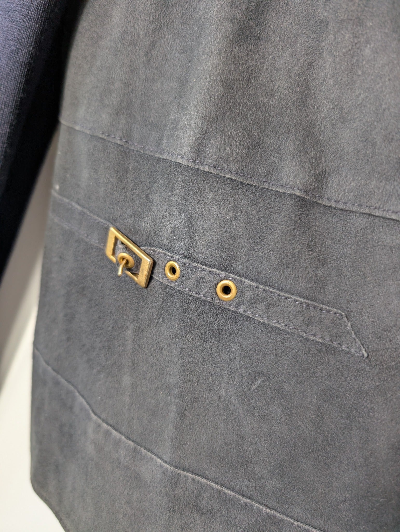 Basler Weekend Wool and Suede Zip-Up Jacket Navy EU 38 UK 12 - Image 4