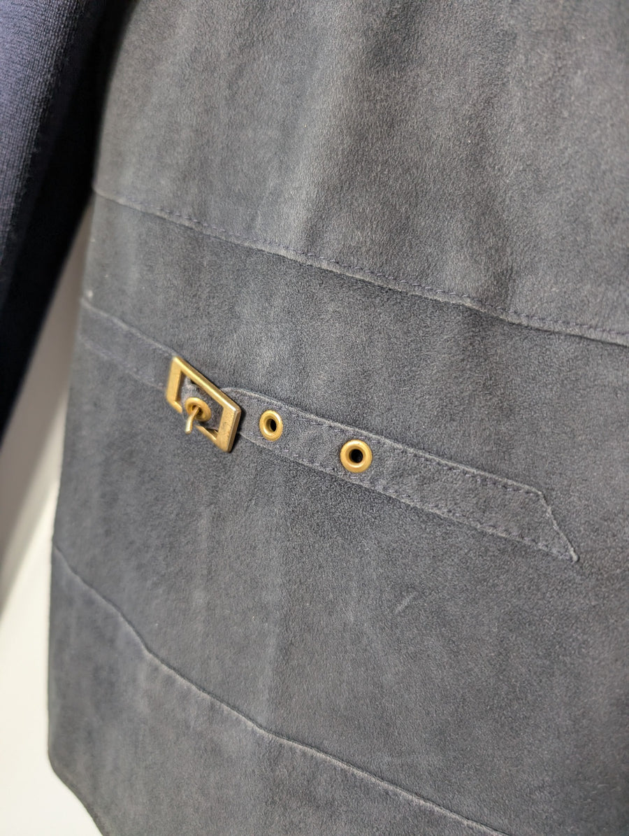 Basler Weekend Wool and Suede Zip-Up Jacket Navy EU 38 UK 12 - Image 4