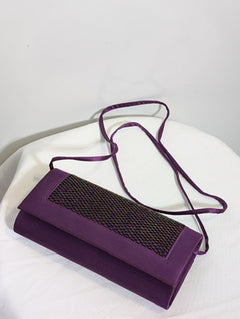 Alan Pinkus Vintage Satin Evening Clutch Purple Woven Detail - Image 4