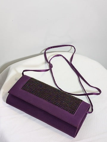 Alan Pinkus Vintage Satin Evening Clutch Purple Woven Detail - Image 4