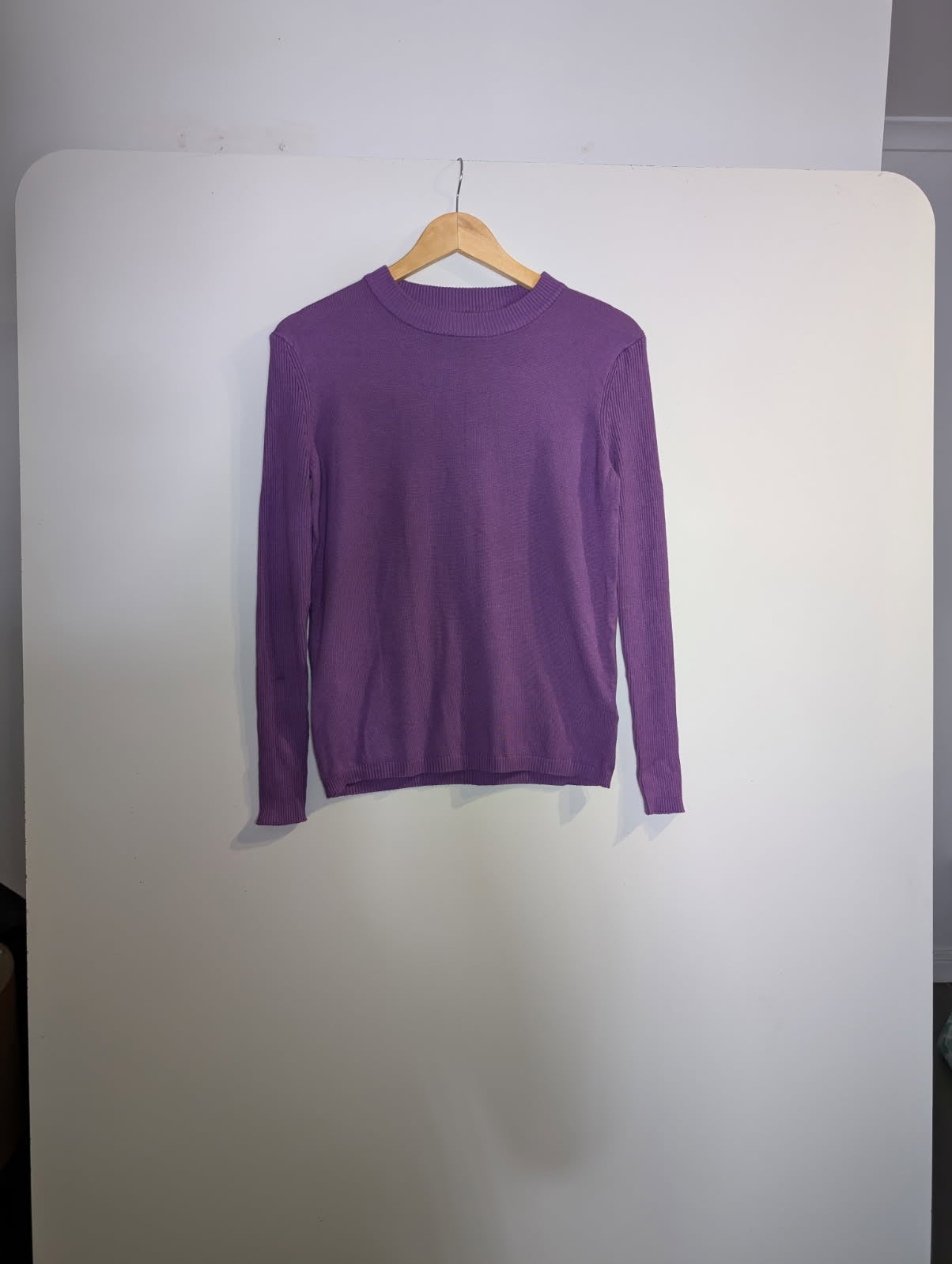 Gianni Feraud Purple Ribbed Knit Crew Neck Sweater - Women's UK 12 - Image 4