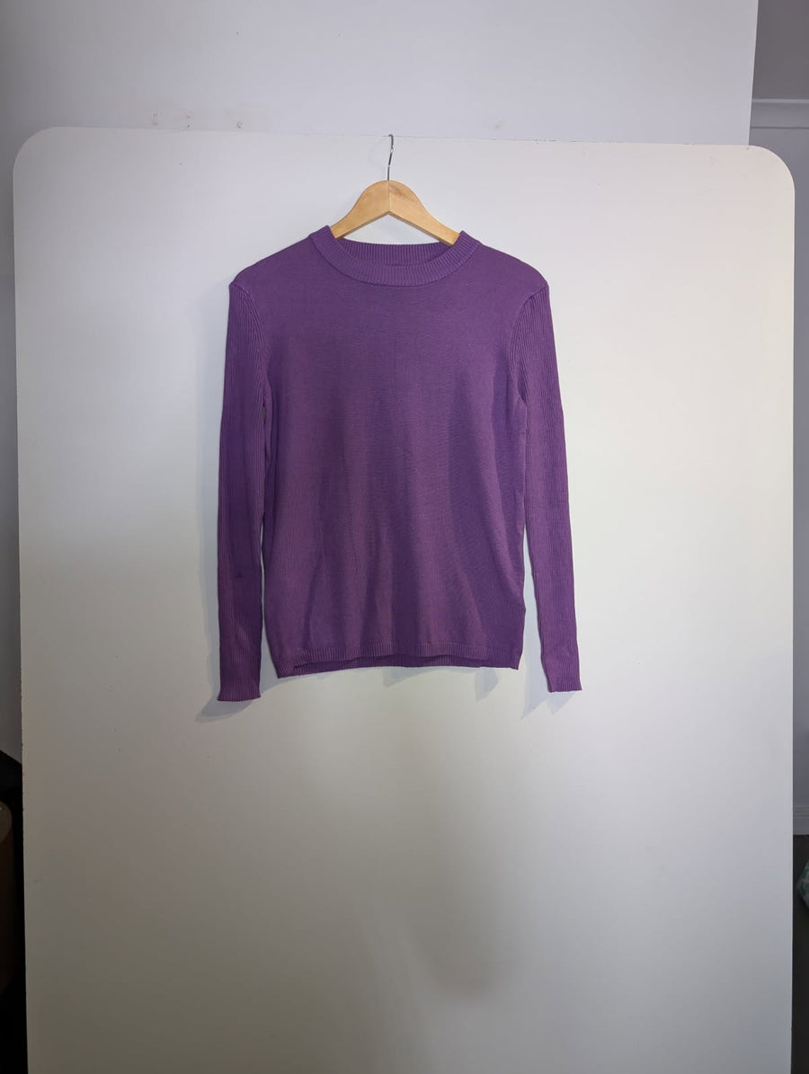 Gianni Feraud Purple Ribbed Knit Crew Neck Sweater - Women's UK 12 - Image 4