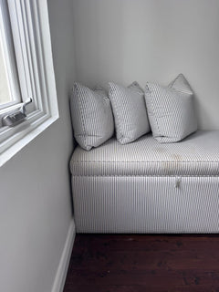 Custom Upholstered Storage Ottoman Bench - Blue & White Stripe - Image 5