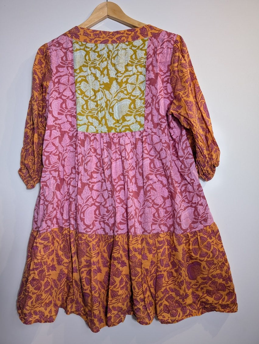 Boom Shankar Floral Tiered Tunic Dress Pink & Orange Size 14 - Image 5