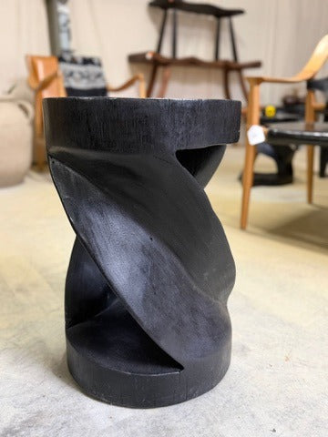Handcrafted Sculptural Teak Wood Side Table Black Stained - Image 4